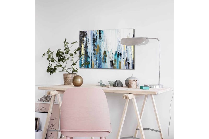 Lerretsbilde - Abstrakt komposisjon med vertikale linjer og fargede elementer - Blå / Svart / Gull - Innredning - Bilder & kunst - Lerretsbilder