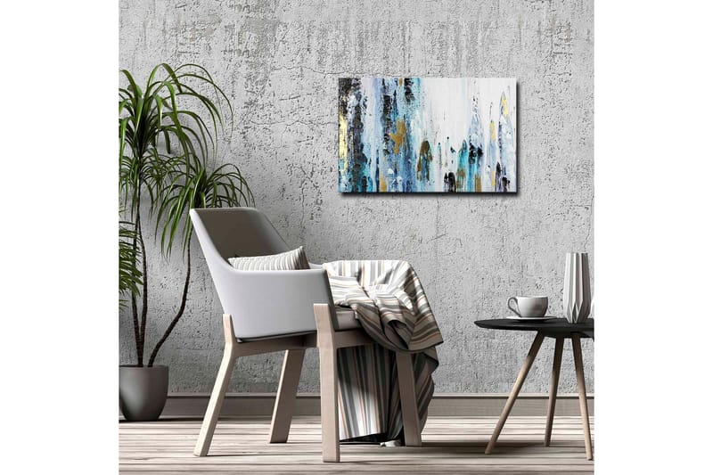 Lerretsbilde - Abstrakt komposisjon med vertikale linjer og fargede elementer - Blå / Svart / Gull - Innredning - Bilder & kunst - Lerretsbilder