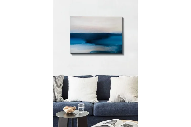 Lerretsbilde - Abstrakt landskap med blånyanser - Mørk blå / Lys blå / Hvit - Innredning - Bilder & kunst - Lerretsbilder