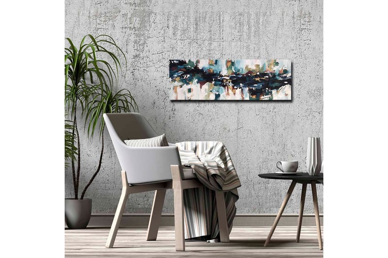 Lerretsbilde - Abstrakt landskap med flytende former og farger - Mørk blå / Turkis / Beige - Innredning - Bilder & kunst - Lerretsbilder