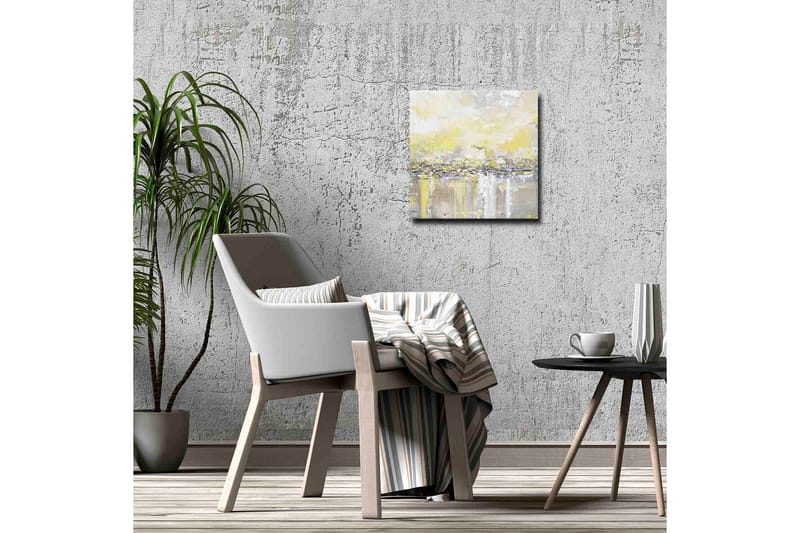 Lerretsbilde - Abstrakt landskap med lyse nyanser av gult og grått - Gul / Grå - Innredning - Bilder & kunst - Lerretsbilder