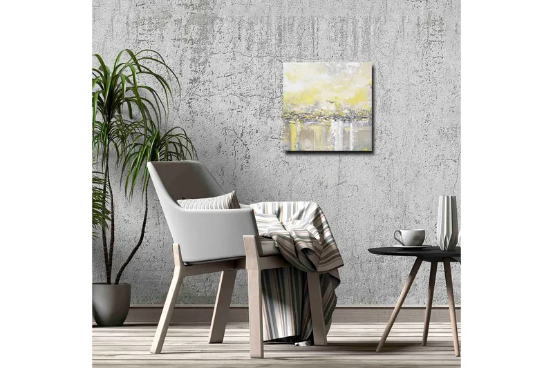 Lerretsbilde - Abstrakt landskap med lyse nyanser av gult og grått - Gul / Grå - Innredning - Bilder & kunst - Lerretsbilder