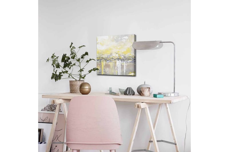 Lerretsbilde - Abstrakt landskap med lyse nyanser av gult og grått - Gul / Grå - Innredning - Bilder & kunst - Lerretsbilder