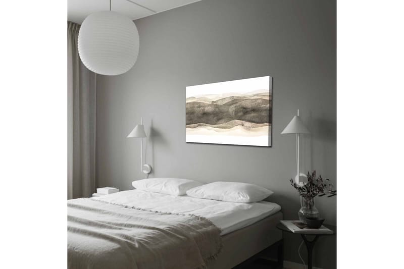Lerretsbilde - Abstrakt landskap med myke, bølgete former - Grå / Beige / Hvit - Innredning - Bilder & kunst - Lerretsbilder