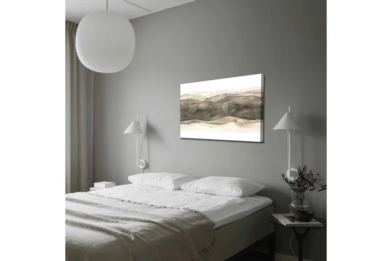Lerretsbilde - Abstrakt landskap med myke, bølgete former - Grå / Beige / Hvit - Innredning - Bilder & kunst - Lerretsbilder