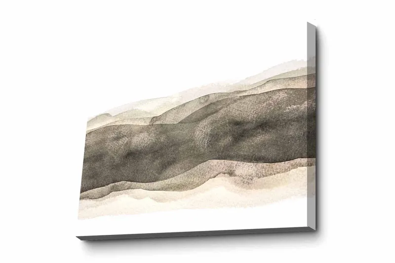 Lerretsbilde - Abstrakt landskap med myke, bølgete former - Grå / Beige / Hvit - Innredning - Bilder & kunst - Lerretsbilder