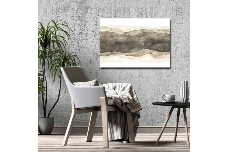 Lerretsbilde - Abstrakt landskap med myke, bølgete former - Grå / Beige / Hvit - Innredning - Bilder & kunst - Lerretsbilder