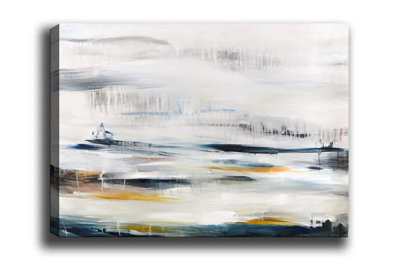 Lerretsbilde - Abstrakt landskap med myke fargeoverganger - Blå / Grå / Gul - Innredning - Bilder & kunst - Lerretsbilder