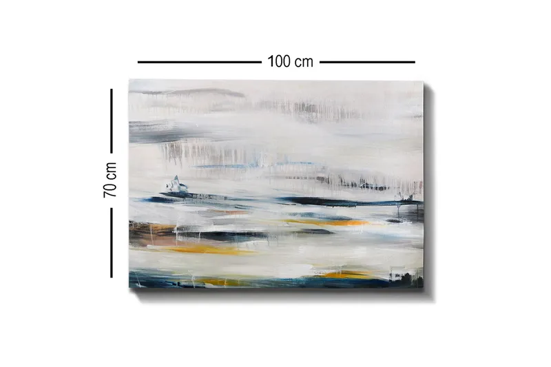 Lerretsbilde - Abstrakt landskap med myke fargeoverganger - Blå / Grå / Gul - Innredning - Bilder & kunst - Lerretsbilder