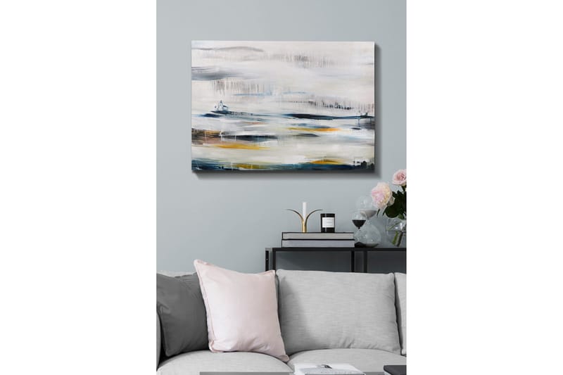 Lerretsbilde - Abstrakt landskap med myke fargeoverganger - Blå / Grå / Gul - Innredning - Bilder & kunst - Lerretsbilder