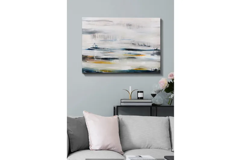 Lerretsbilde - Abstrakt landskap med myke fargeoverganger, Blå / Grå / Gul