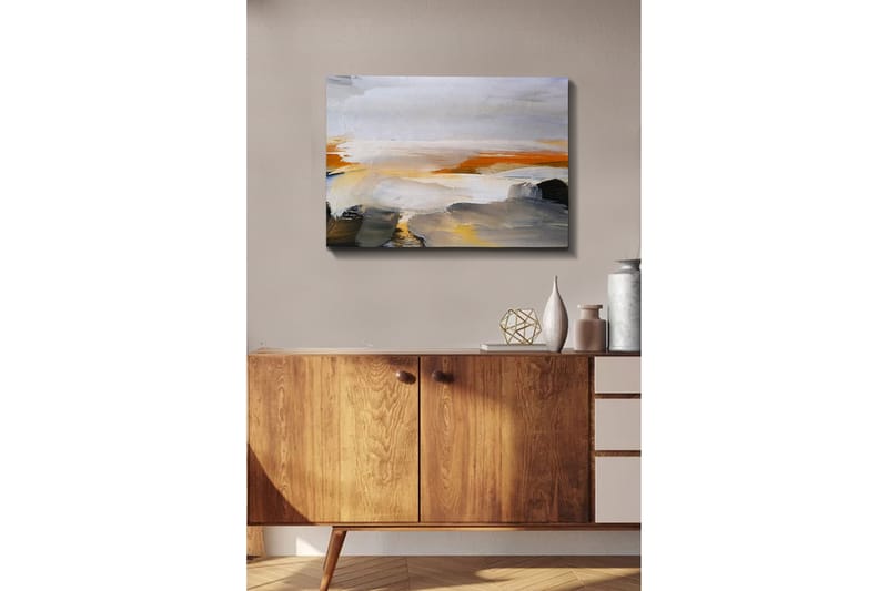 Lerretsbilde - Abstrakt landskap med myke fargeoverganger - Grå / Oransje / Hvit - Innredning - Bilder & kunst - Lerretsbilder