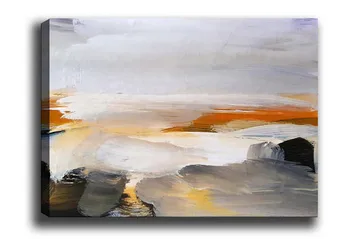 Lerretsbilde - Abstrakt landskap med myke fargeoverganger - Grå / Oransje / Hvit - Innredning - Bilder & kunst - Lerretsbilder
