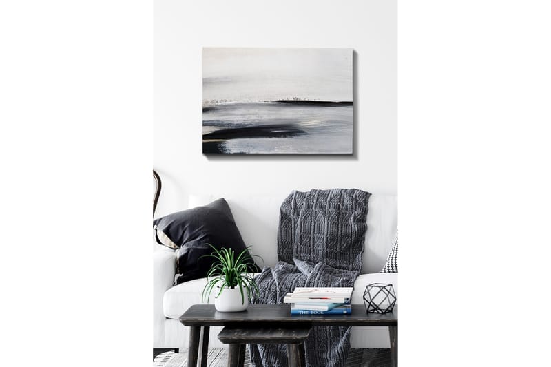 Lerretsbilde - Abstrakt landskap med myke linjer og gråtoner - Hvit / Svart / Grå - Innredning - Bilder & kunst - Lerretsbilder
