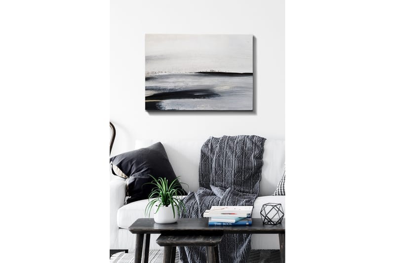 Lerretsbilde - Abstrakt landskap med myke linjer og gråtoner - Hvit / Svart / Grå - Innredning - Bilder & kunst - Lerretsbilder
