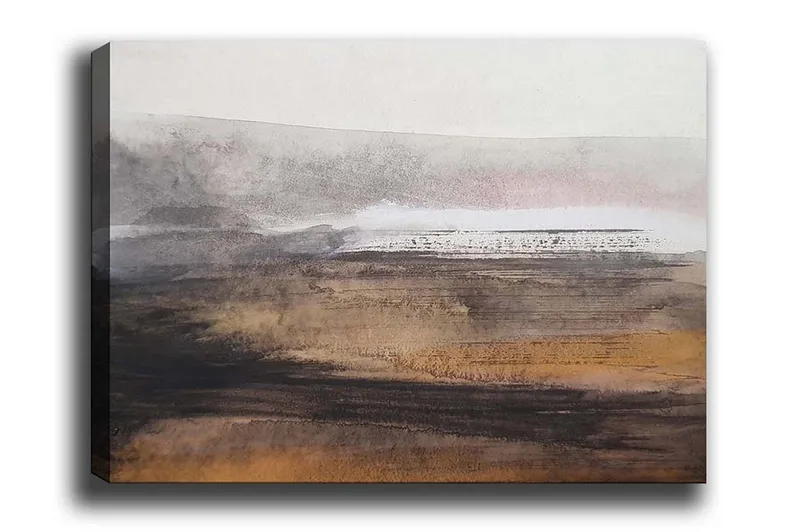 Lerretsbilde - Abstrakt landskap med myke overganger mellom jordfarger og gråtoner, Grå / Brun / Beige