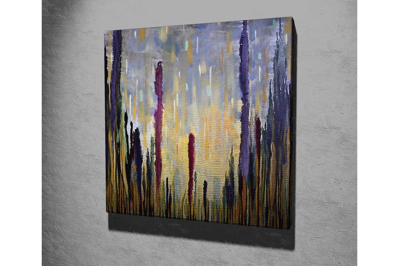 Lerretsbilde - Abstrakt landskap med vertikale former - Lilla / Gull / Grønn - Innredning - Bilder & kunst - Lerretsbilder