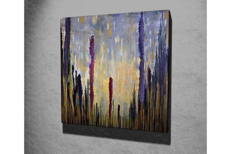 Lerretsbilde - Abstrakt landskap med vertikale former - Lilla / Gull / Grønn - Innredning - Bilder & kunst - Lerretsbilder