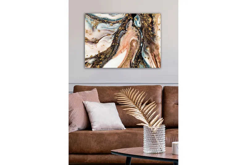 Lerretsbilde - Abstrakt mønster med svarte og gylne elementer - Gull / Svart / Rosa - Innredning - Bilder & kunst - Lerretsbilder