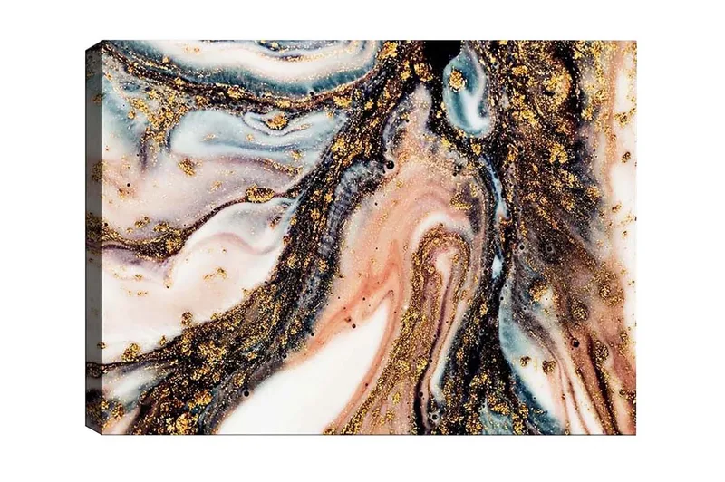 Lerretsbilde - Abstrakt mønster med svarte og gylne elementer, Gull / Svart / Rosa