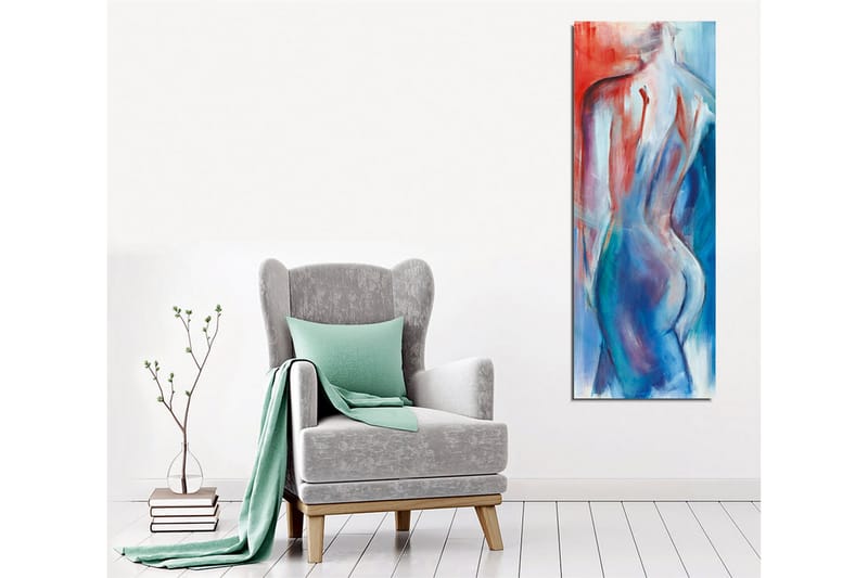 Lerretsbilde - Abstrakt nakenfigur med myke linjer og fargeoverganger - Rød / Blå / Hvit - Innredning - Bilder & kunst - Lerretsbilder