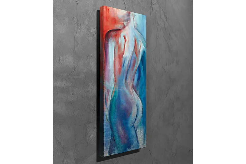 Lerretsbilde - Abstrakt nakenfigur med myke linjer og fargeoverganger - Rød / Blå / Hvit - Innredning - Bilder & kunst - Lerretsbilder