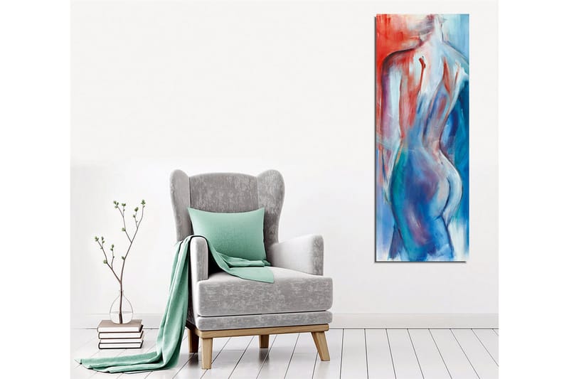 Lerretsbilde - Abstrakt nakenfigur med myke linjer og fargeoverganger - Rød / Blå / Hvit - Innredning - Bilder & kunst - Lerretsbilder