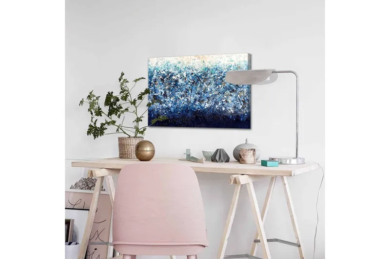 Lerretsbilde - Abstrakt sjølandskap med nyanser av blått og hvitt - Mørk blå / Lys blå / Hvit - Innredning - Bilder & kunst - Lerretsbilder