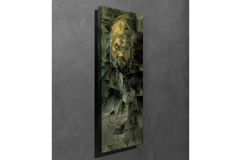 Lerretsbilde - Abstrakt portrett med geometriske former - Mørk grønn / Gul / Grå - Innredning - Bilder & kunst - Lerretsbilder