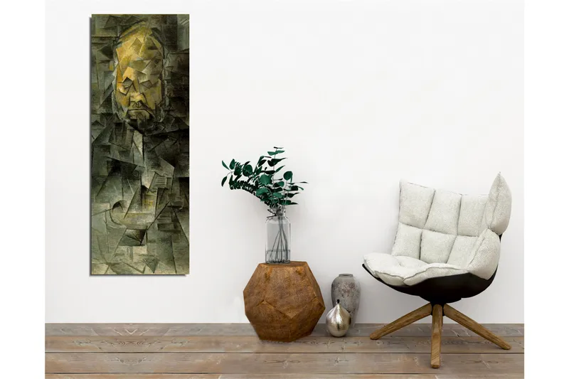 Lerretsbilde - Abstrakt portrett med geometriske former - Mørk grønn / Gul / Grå - Innredning - Bilder & kunst - Lerretsbilder