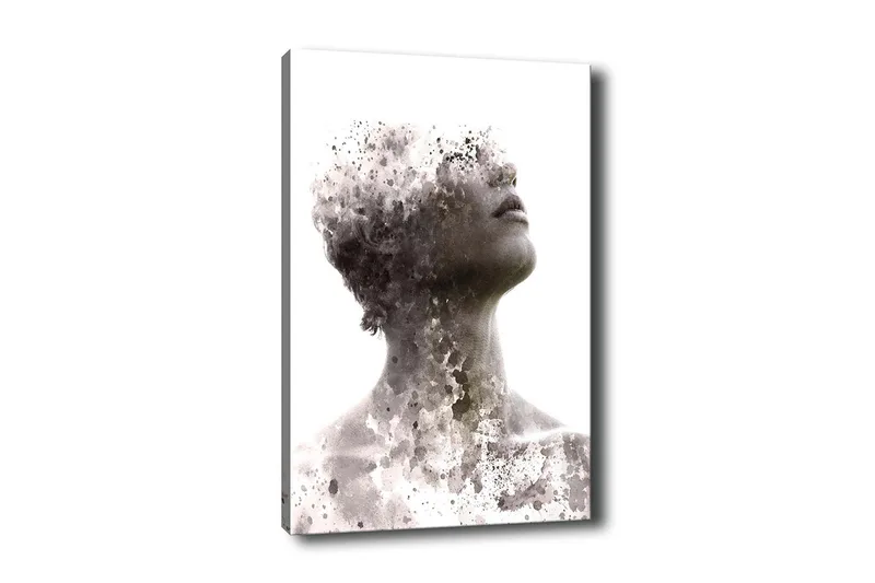 Lerretsbilde - Abstrakt portrett med fragmentert ansiktsstruktur, Grå / Svart