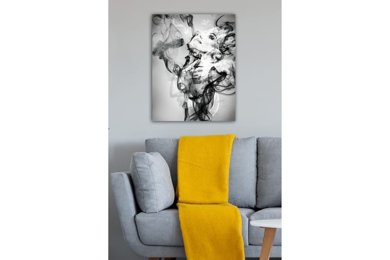 Lerretsbilde - Abstrakt portrett av en kvinne omgitt av røykfylte former - Svart / Hvit / Grå - Innredning - Bilder & kunst - Lerretsbilder