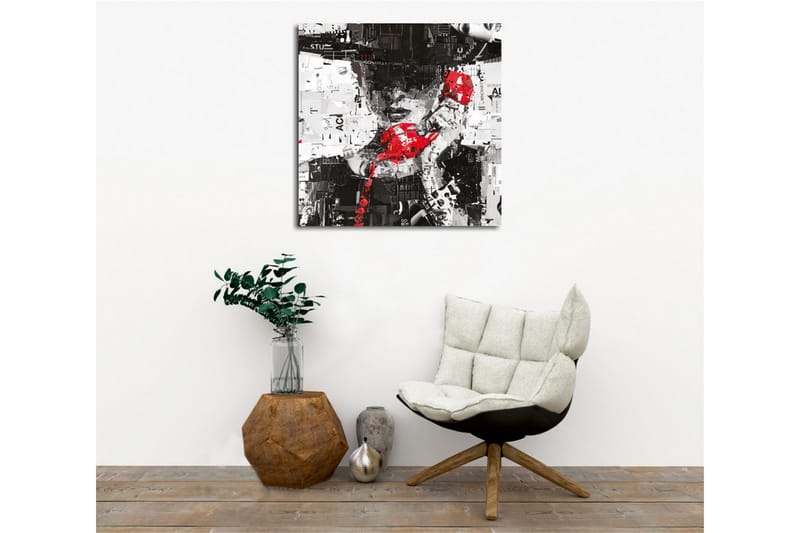 Lerretsbilde - Abstrakt portrett med en rød telefon og grafiske elementer - Rød / Svart / Hvit - Innredning - Bilder & kunst - Lerretsbilder
