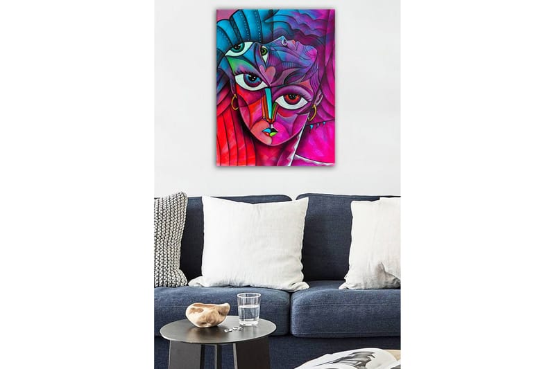 Lerretsbilde - Abstrakt portrett av en kvinne med mange ansikter - Rosa / Lilla / Turkis - Innredning - Bilder & kunst - Lerretsbilder