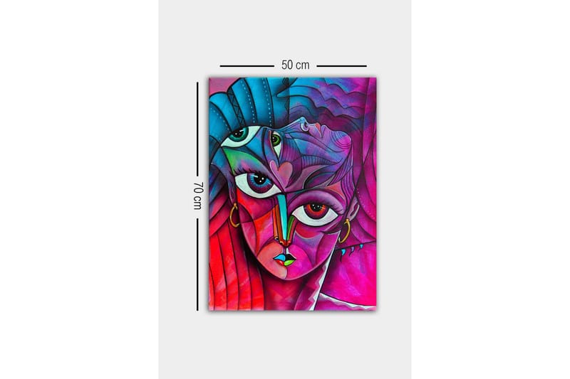 Lerretsbilde - Abstrakt portrett av en kvinne med mange ansikter - Rosa / Lilla / Turkis - Innredning - Bilder & kunst - Lerretsbilder