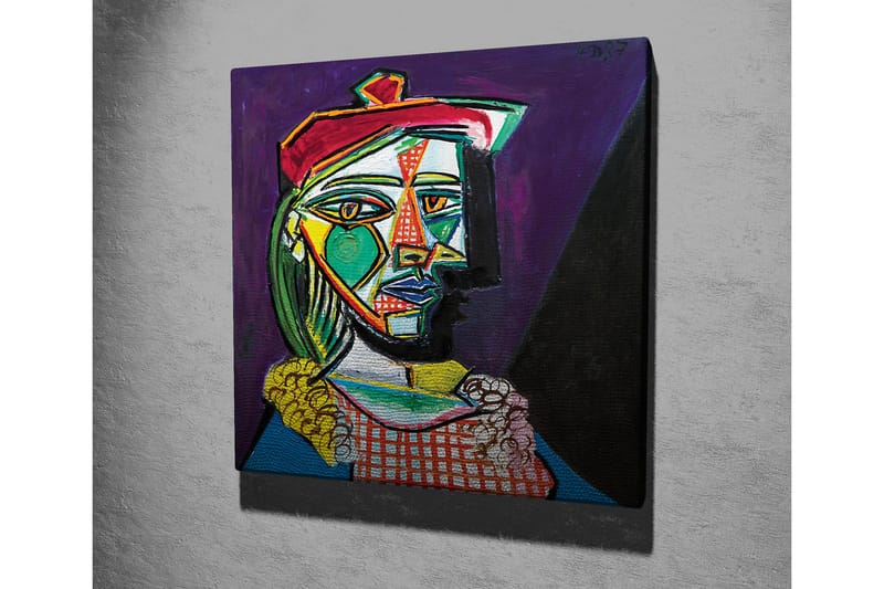 Lerretsbilde - Abstrakt portrett av en kvinne med geometriske former - Grønn / Rød / Lilla - Innredning - Bilder & kunst - Lerretsbilder