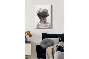 Lerretsbilde - Abstrakt portrett med fragmentert ansiktsstruktur - Grå / Svart - Innredning - Bilder & kunst - Lerretsbilder