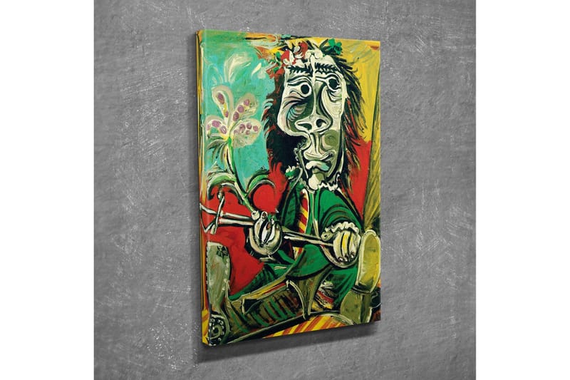 Lerretsbilde - Abstrakt portrett av en mann med blomst og instrument - Grønn / Rød / Svart - Innredning - Bilder & kunst - Lerretsbilder