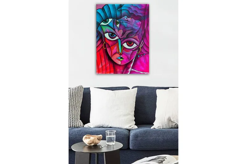 Lerretsbilde - Abstrakt portrett av en kvinne med mange ansikter - Rosa / Lilla / Turkis - Innredning - Bilder & kunst - Lerretsbilder