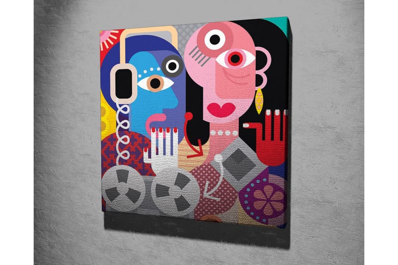 Lerretsbilde - Abstrakt portrett av to ansikter med fargerike detaljer - Blå / Rosa / Rød - Innredning - Bilder & kunst - Lerretsbilder