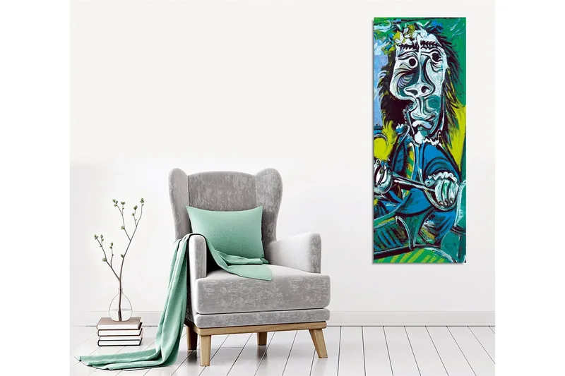 Lerretsbilde - Abstrakt portrett av en mann med instrumenter - Grønn / Blå / Svart - Innredning - Bilder & kunst - Lerretsbilder