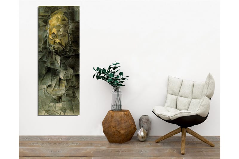 Lerretsbilde - Abstrakt portrett med geometriske former - Mørk grønn / Gul / Grå - Innredning - Bilder & kunst - Lerretsbilder