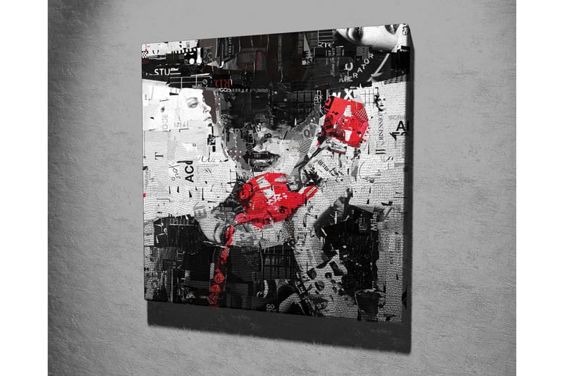 Lerretsbilde - Abstrakt portrett med en rød telefon og grafiske elementer - Rød / Svart / Hvit - Innredning - Bilder & kunst - Lerretsbilder