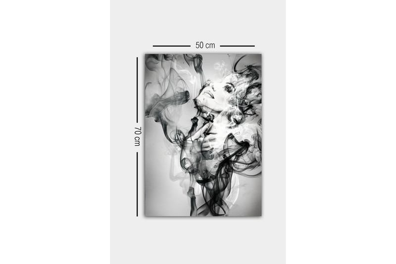 Lerretsbilde - Abstrakt portrett av en kvinne omgitt av røykfylte former - Svart / Hvit / Grå - Innredning - Bilder & kunst - Lerretsbilder
