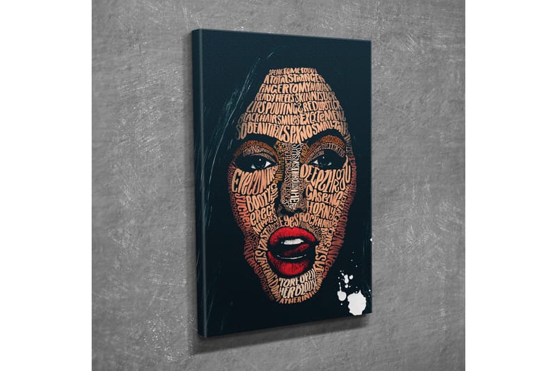 Lerretsbilde - Ansikt formet av ord og uttrykk i forskjellige nyanser - Mørk blå / Brun / Rød - Innredning - Bilder & kunst - Lerretsbilder