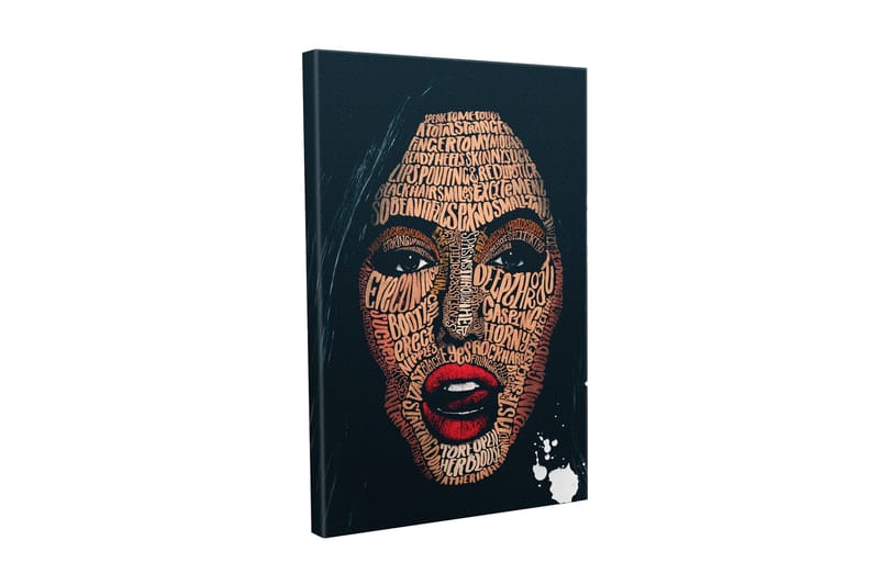 Lerretsbilde - Ansikt formet av ord og uttrykk i forskjellige nyanser - Mørk blå / Brun / Rød - Innredning - Bilder & kunst - Lerretsbilder