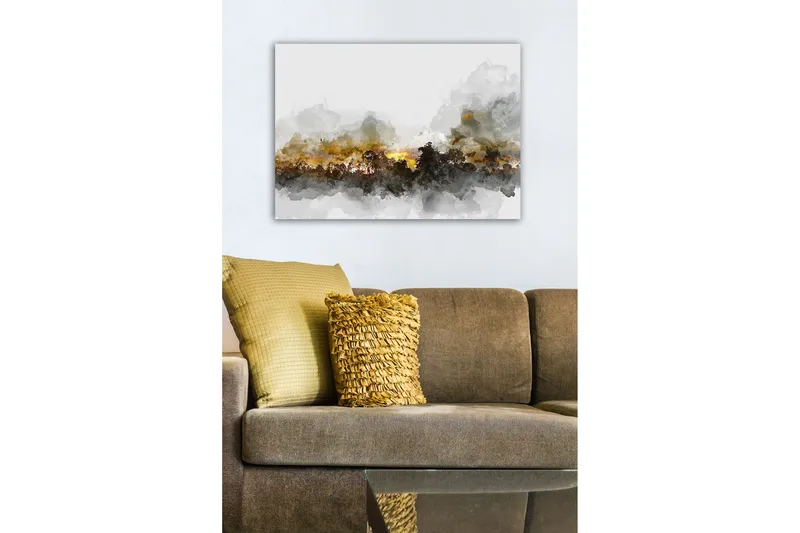 Lerretsbilde - Atmosfærisk landskapsbilde med silhuetter av trær mot en dramatisk himmel - Grå / Brun / Svart - Innredning - Bilder & kunst - Lerretsbilder