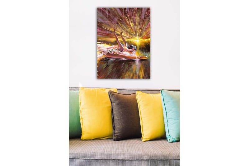 Lerretsbilde - Ballerina i dynamisk positur med lysstråler bak seg - Gull / Rosa / Brun - Innredning - Bilder & kunst - Lerretsbilder