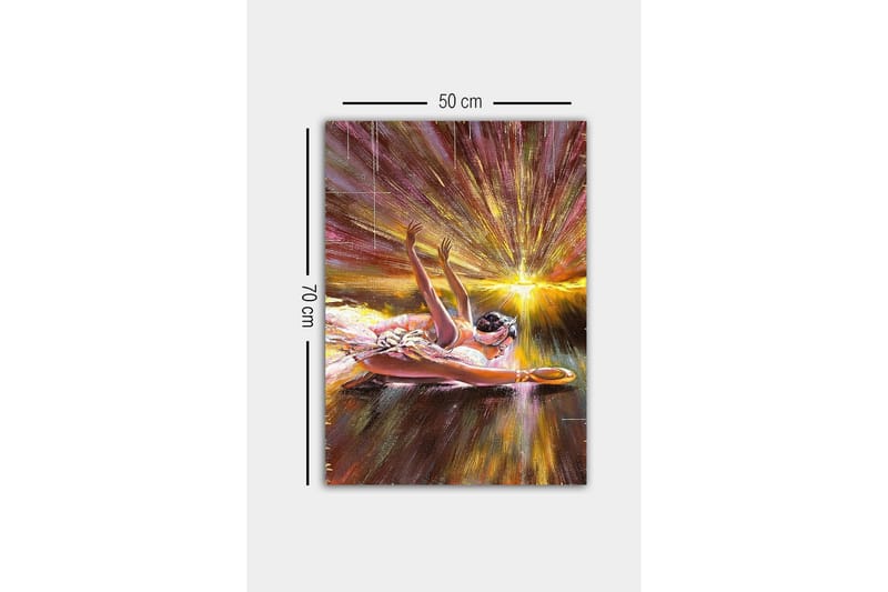 Lerretsbilde - Ballerina i dynamisk positur med lysstråler bak seg - Gull / Rosa / Brun - Innredning - Bilder & kunst - Lerretsbilder