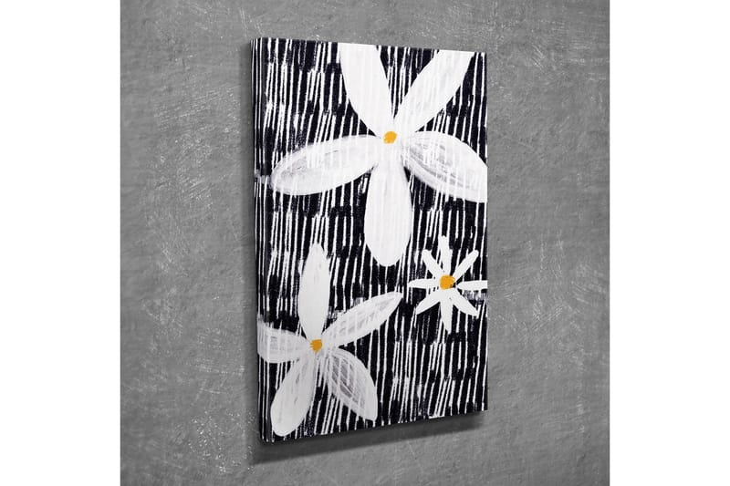 Lerretsbilde - Blomster i hvitt og gult mot svart bakgrunn - Hvit / Svart / Gul - Innredning - Bilder & kunst - Lerretsbilder